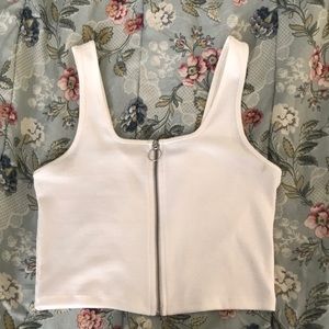 Cropped Ribbed White Zip-up Tank